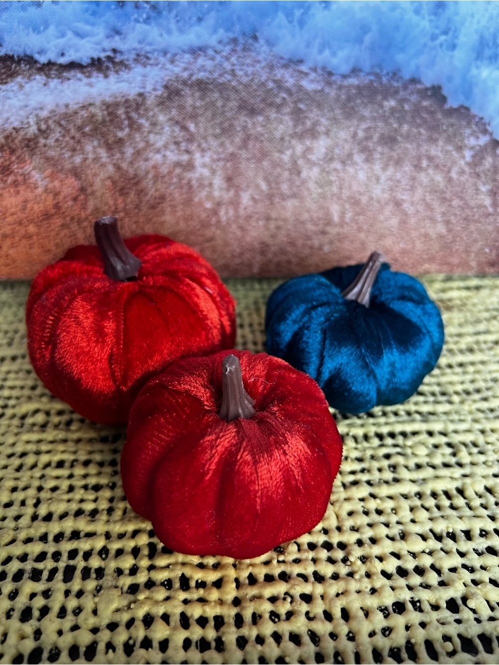 Plush Velvet Holiday Pumpkins - Red & Teal Set